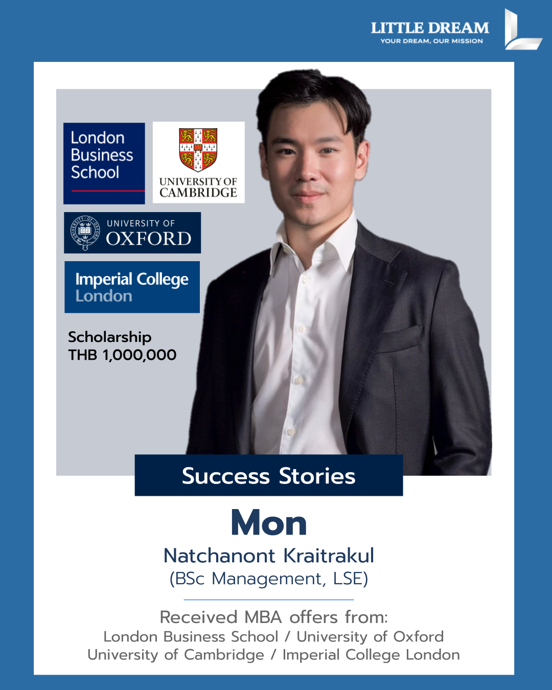 Mon - LBS, Cambridge, Oxford, Imperial MBA offers with THB 1,000,000 scholarship