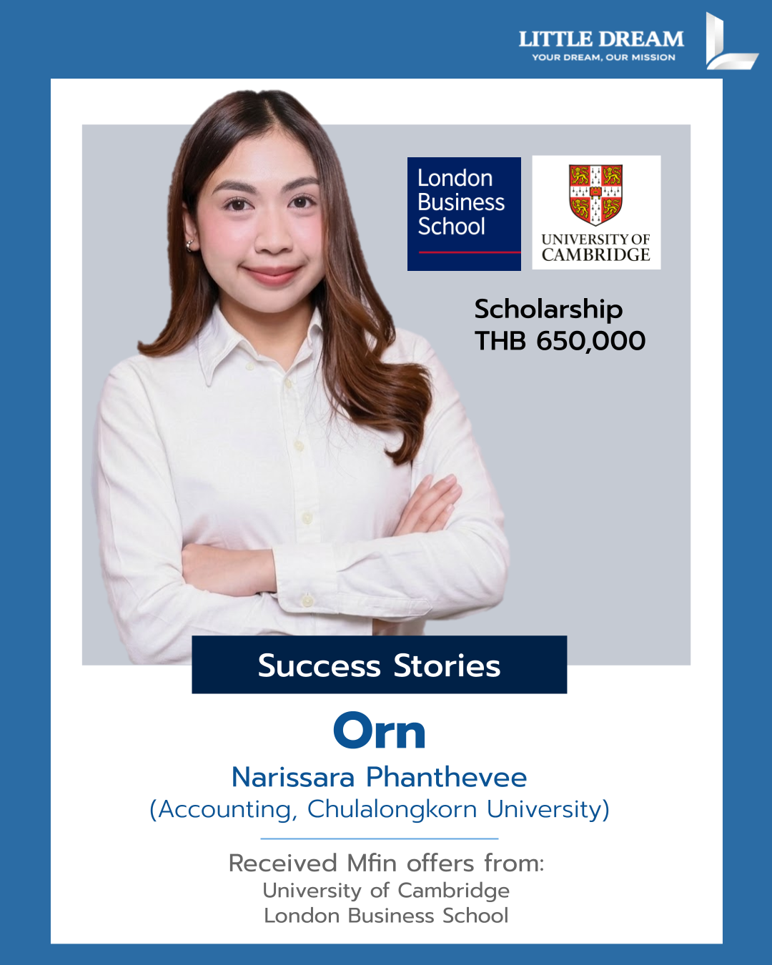 Orn - Cambridge and LBS MFin offers with THB 650,000 scholarship